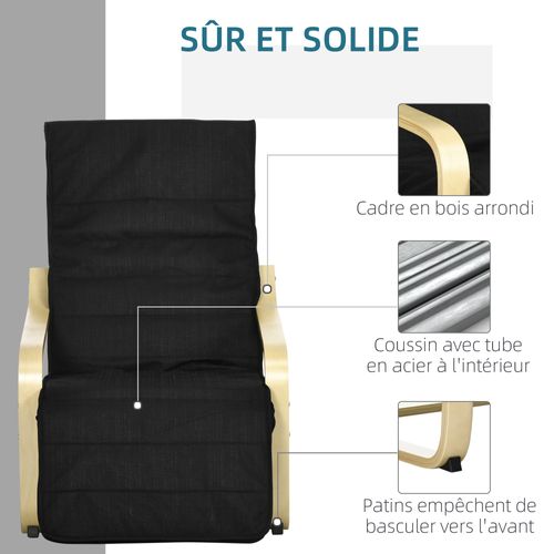 Fauteuil Style Nordique Repose-pied Réglable Bois Tissu