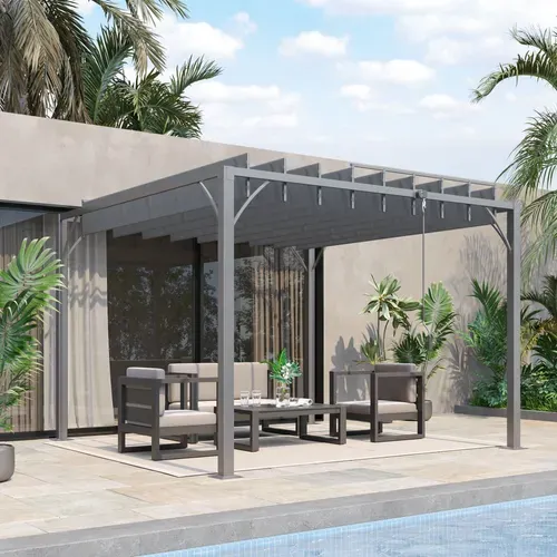 Pergola Lames Orientables 2,9l X 2,95l X 2,13h M Alu. Acier époxy Polyester Gris