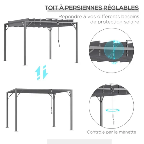 Pergola Lames Orientables 2,9l X 2,95l X 2,13h M Alu. Acier époxy Polyester Gris