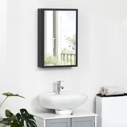 Armoire Miroir Murale Salle De Bain 2 étagères Noir