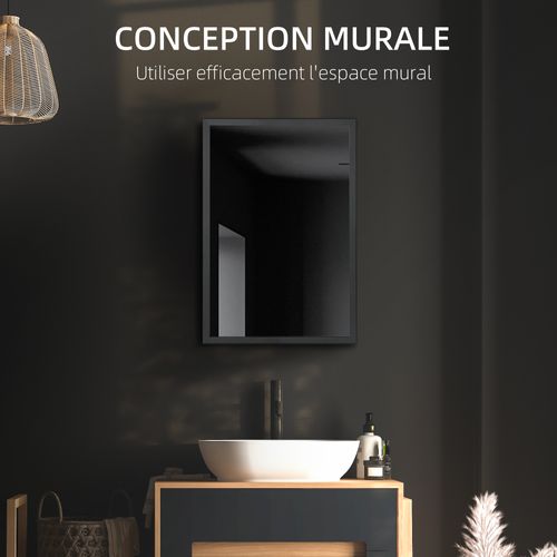 Armoire Miroir Murale Salle De Bain 2 étagères Noir