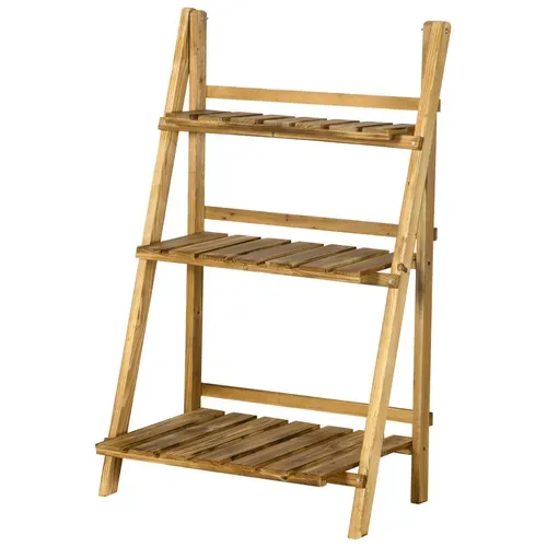 Etagère échelle à Fleurs Pliable 3 Niveaux Sapin Traité Carbonisation