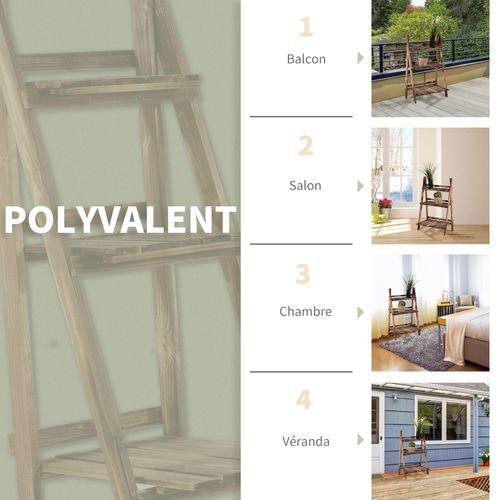 Etagère échelle à Fleurs Pliable 3 Niveaux Sapin Traité Carbonisation