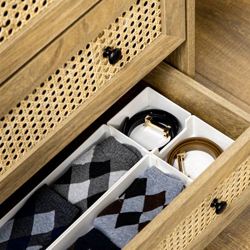 Commode 4 Tiroirs Style Bohème Rotin Aspect Bois