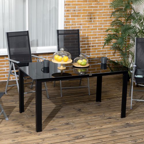 Table De Jardin 6 Personnes Alu. Plateau Verre Trempé Noir
