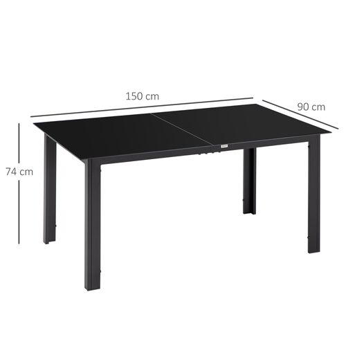 Table De Jardin 6 Personnes Alu. Plateau Verre Trempé Noir