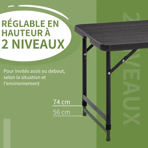 Table De Jardin Pliable Réglable 4 Personnes Acier Hdpe Aspect Bois Gris