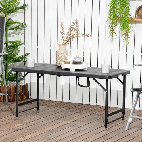 Table De Jardin Pliable Réglable 4 Personnes Acier Hdpe Aspect Bois Gris
