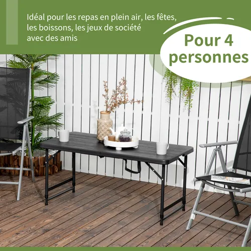 Table De Jardin Pliable Réglable 4 Personnes Acier Hdpe Aspect Bois Gris