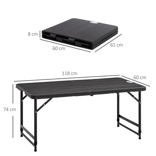 Table De Jardin Pliable Réglable 4 Personnes Acier Hdpe Aspect Bois Gris