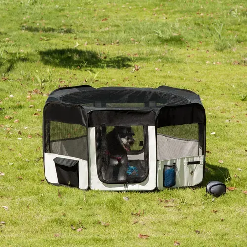 Parc Enclos Pliable Chien Chat - 120 X 58h Cm - Crème Noir