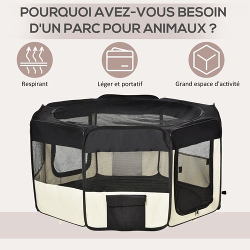 Parc Enclos Pliable Chien Chat - 120 X 58h Cm - Crème Noir