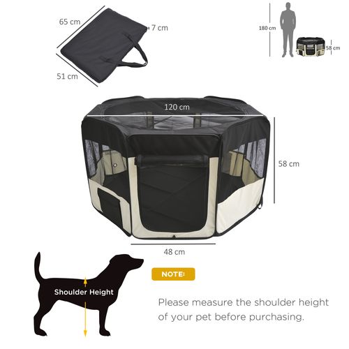 Parc Enclos Pliable Chien Chat - 120 X 58h Cm - Crème Noir