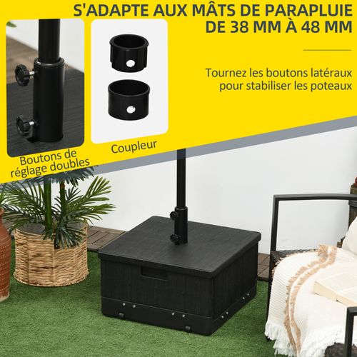 Pied De Parasol Table Basse Jardinière 3 En 1 - Pe Aspect Bois Métal Noir