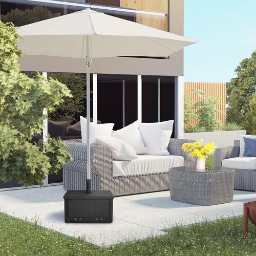Pied De Parasol Table Basse Jardinière 3 En 1 - Pe Aspect Bois Métal Noir