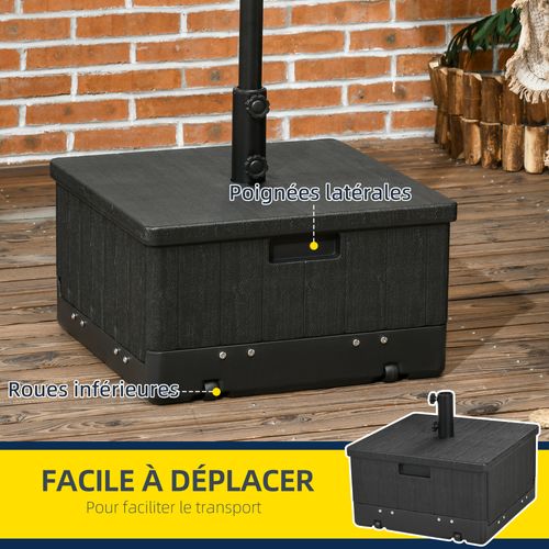 Pied De Parasol Table Basse Jardinière 3 En 1 - Pe Aspect Bois Métal Noir
