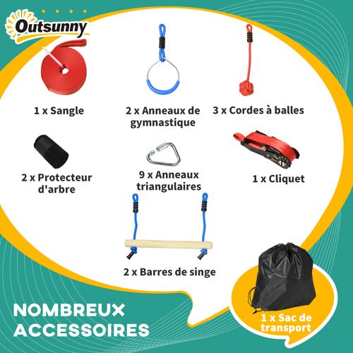 Kit Parcours Ninja – Trapèze Et Anneaux Suspendus – Extérieur/intérieur – Jusqu’à 120 Kg – Facile à Installer
