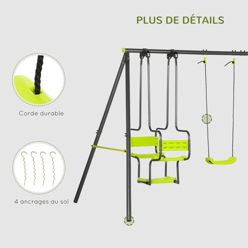 Balançoire 4 Agrès Portique Avec 2 Balançoires Et 2 Face à Face