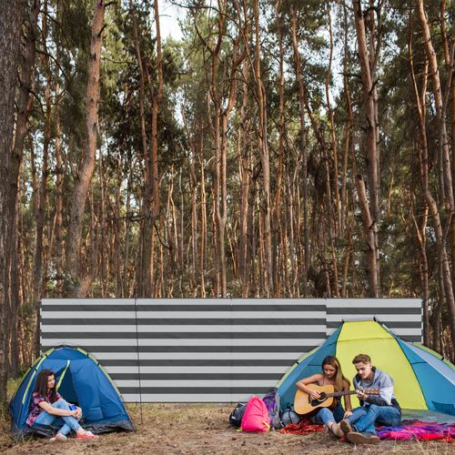 Paravent Brise-vent Outsunny 540x150cm – Gris/blanc, Poteaux Acier, Sac De Transport, Pour Camping, Plage, Jardin
