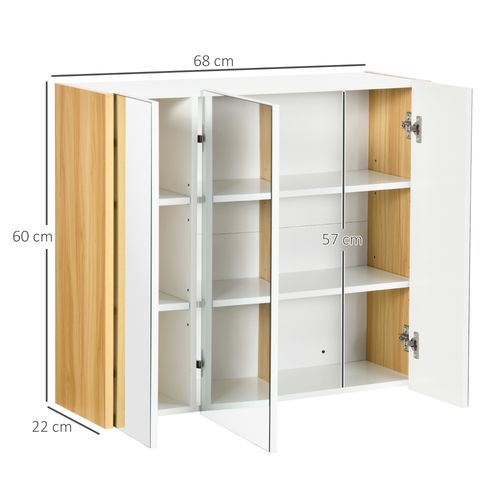 Armoire Miroir Salle De Bain 3 Portes 4 étagères Réglables Blanc