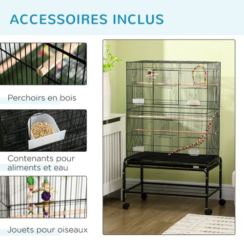 Cage À Oiseaux Sur Roulettes - Étagère, 2 Portes, 8 Trappes