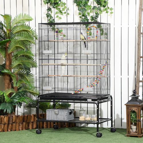 Cage À Oiseaux Sur Roulettes - Étagère, 2 Portes, 8 Trappes