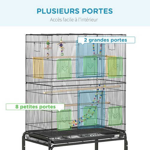 Cage À Oiseaux Sur Roulettes - Étagère, 2 Portes, 8 Trappes