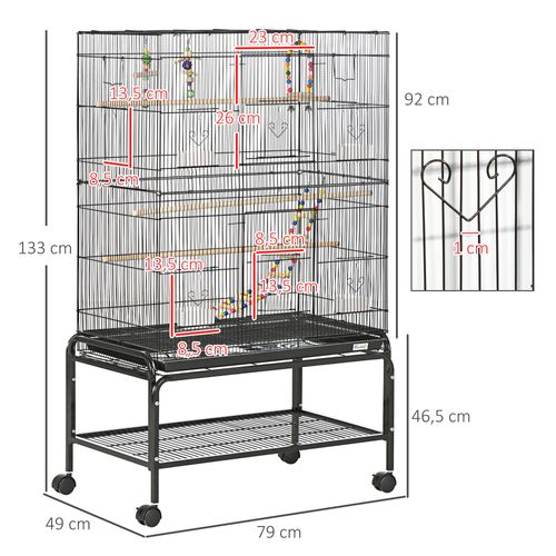 Cage À Oiseaux Sur Roulettes - Étagère, 2 Portes, 8 Trappes