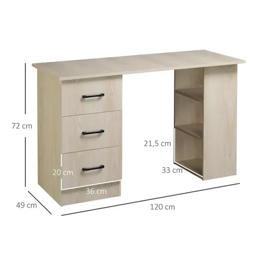 Bureau Informatique 3 Tiroirs 2 étagères Aspect Bois