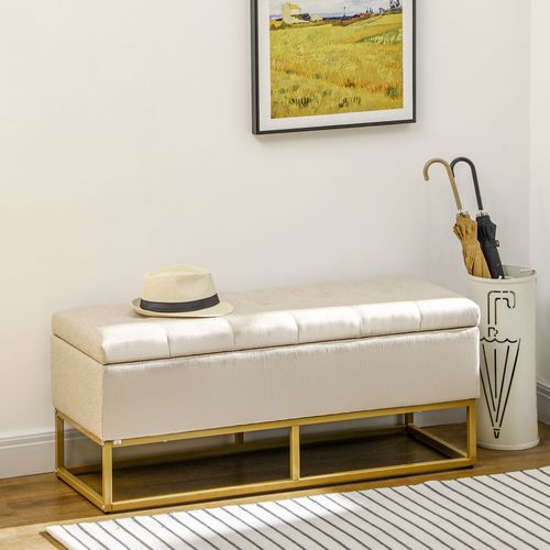 Banc Coffre De Rangement 2 En 1 Acier Doré Tissu