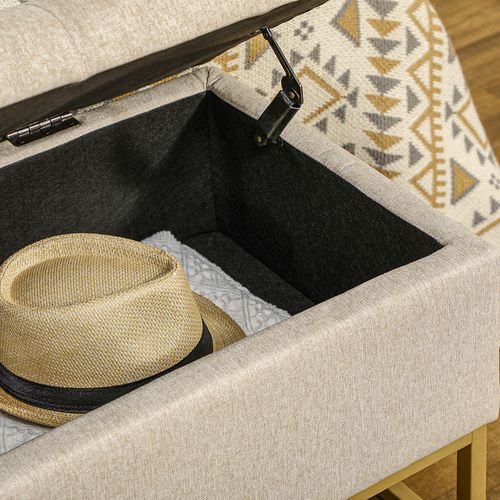 Banc Coffre De Rangement 2 En 1 Acier Doré Tissu