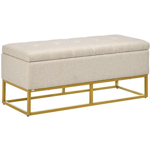 Banc Coffre De Rangement 2 En 1 Acier Doré Tissu