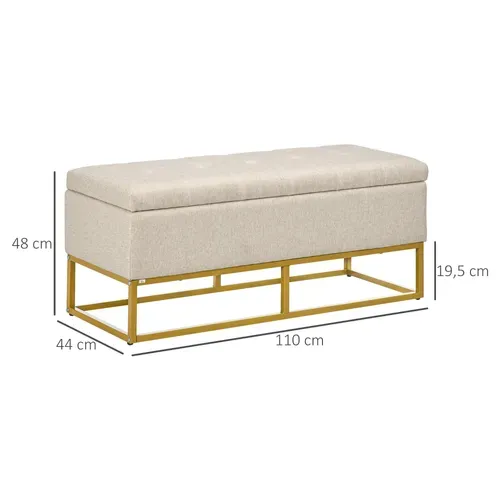 Banc Coffre De Rangement 2 En 1 Acier Doré Tissu