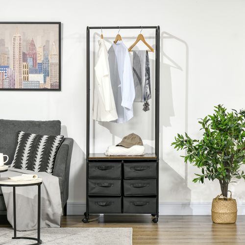 Penderie Portant à Vêtements Style Industriel 6 Tiroirs