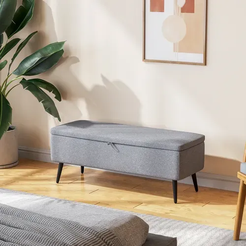 Banc Coffre De Rangement Piètement Acier Noir Tissu