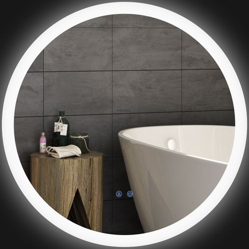 Miroir Rond Lumineux LED De Salle De Bain D. 70 Cm Blanc Argent