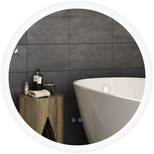 Miroir Rond Lumineux LED De Salle De Bain D. 70 Cm Blanc Argent