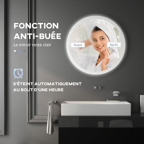 Miroir Rond Lumineux LED De Salle De Bain D. 70 Cm Blanc Argent