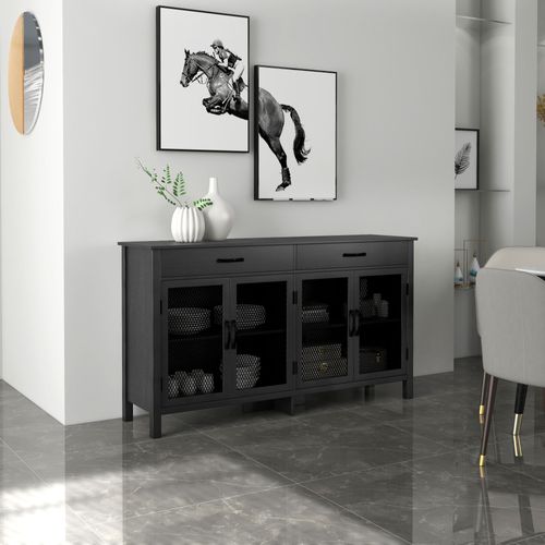 Buffet Design Industriel - 4 Portes, 2 étagères, 2 Tiroirs - Noir