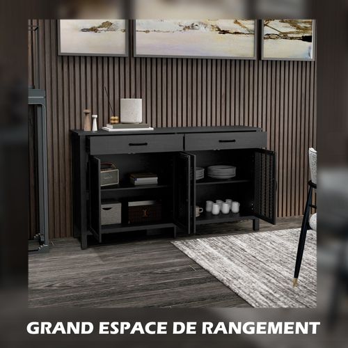 Buffet Design Industriel - 4 Portes, 2 étagères, 2 Tiroirs - Noir