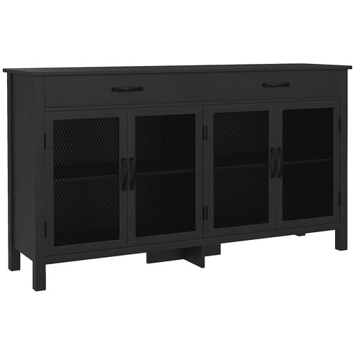 Buffet Design Industriel - 4 Portes, 2 étagères, 2 Tiroirs - Noir