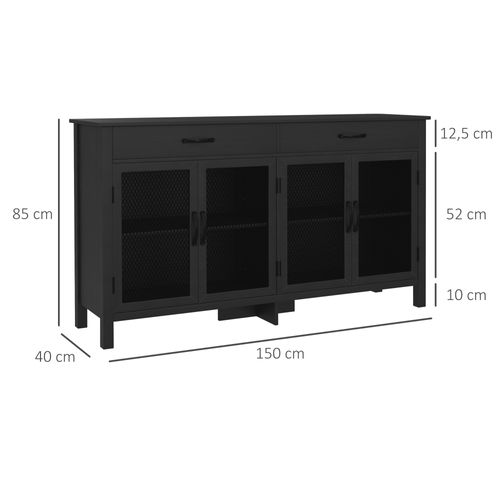 Buffet Design Industriel - 4 Portes, 2 étagères, 2 Tiroirs - Noir