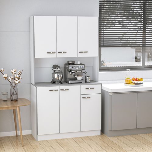 Buffet Haut Contemporain Multi-rangement Blanc Gris