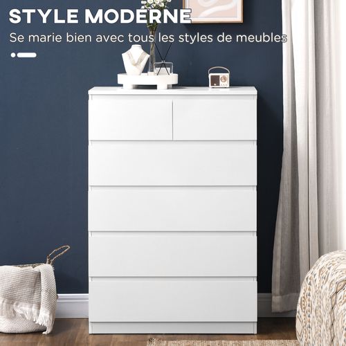 Commode 6 Tiroirs Style Contemporain Poignées Invisibles