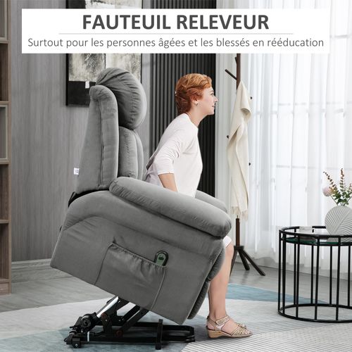 Fauteuil Releveur De Relaxation Électrique Tissu Gris