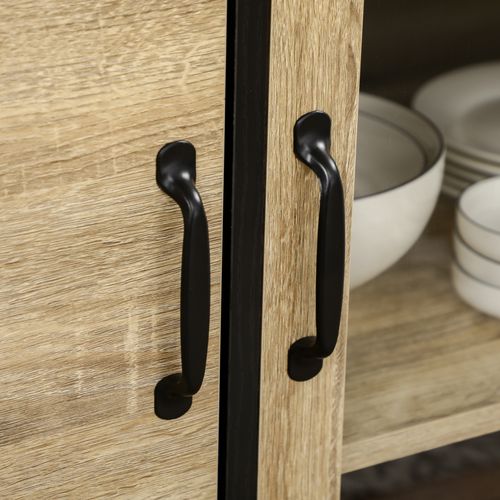 Buffet Haut 3 Portes 3 Étagères Tiroir 5 Niches Aspect Chêne Clair Noir