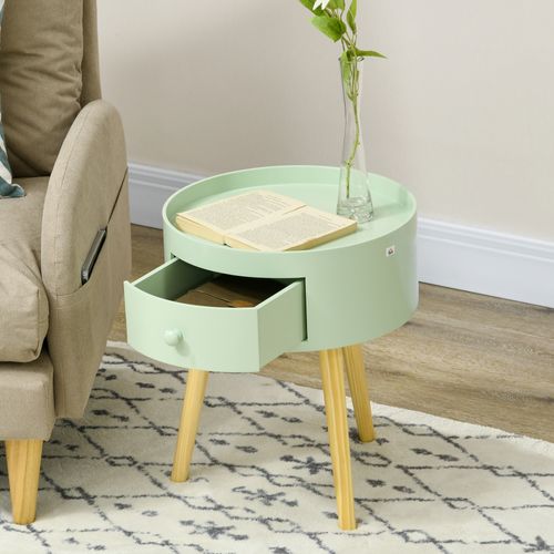 Chevet Table De Nuit Ronde 1 Tiroir Design Scandinave Bicolore