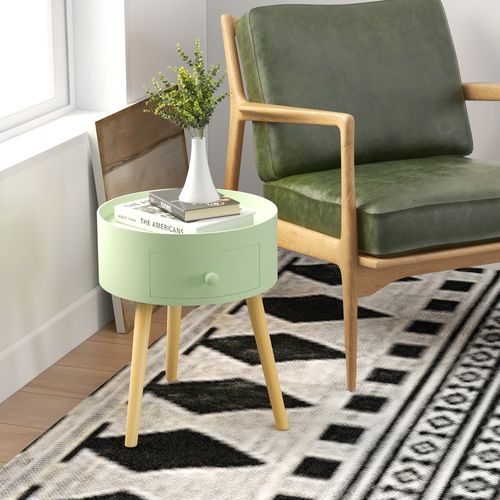 Chevet Table De Nuit Ronde 1 Tiroir Design Scandinave Bicolore