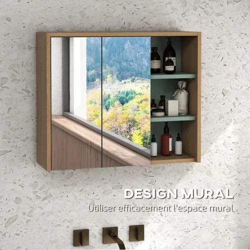 Ensemble 2 Meubles De Salle De Bain Aspect Bois Clair Vert