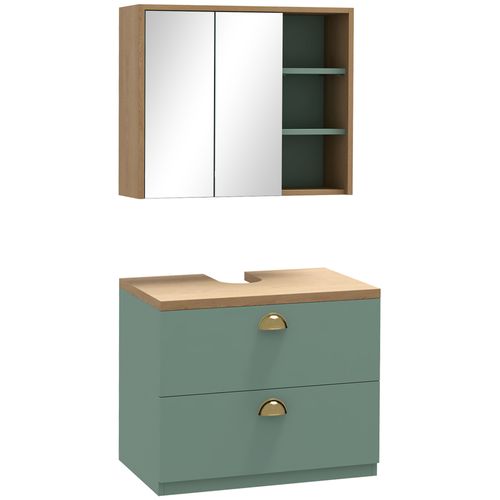 Ensemble 2 Meubles De Salle De Bain Aspect Bois Clair Vert